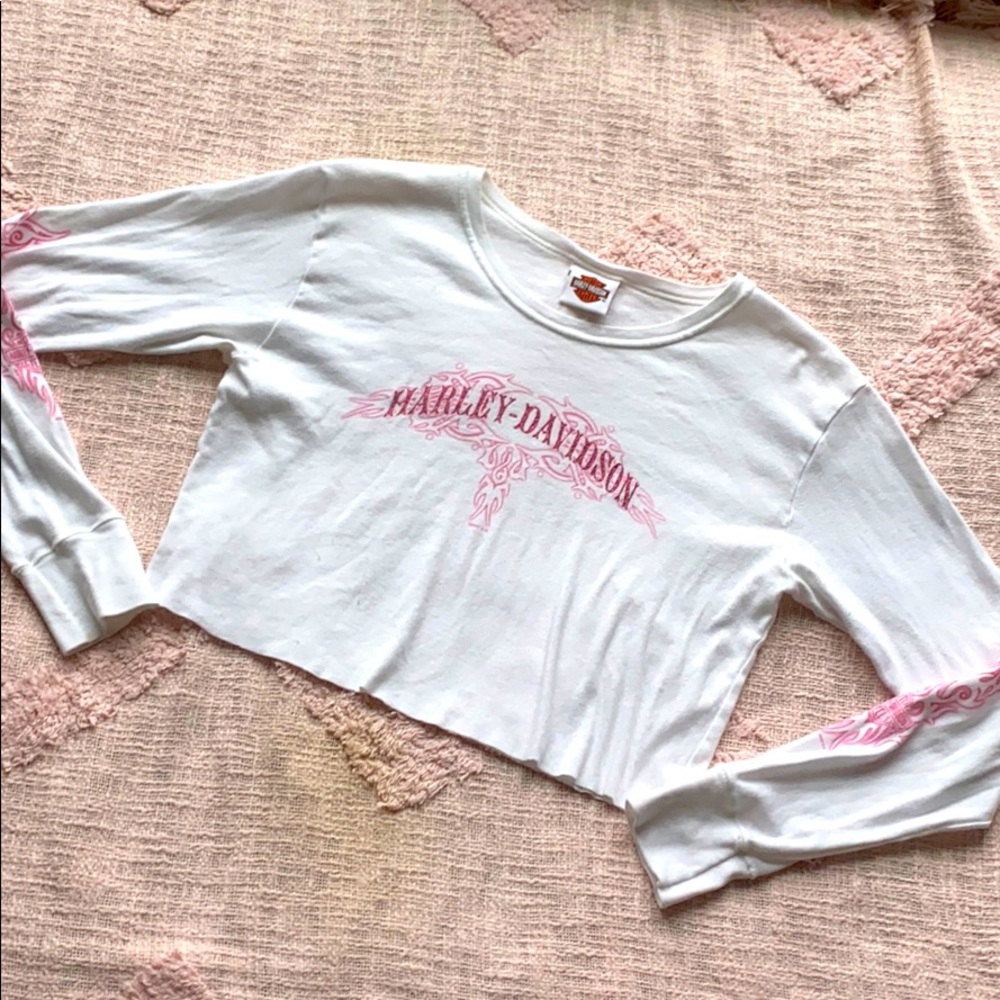 SOLD Harley Davidson Cropped Long Sleeve Graphic